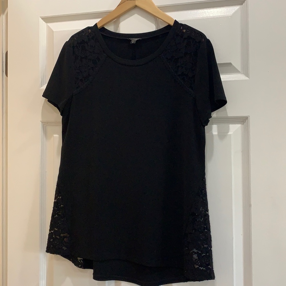 Express Lace Shoulder Dressy Tee